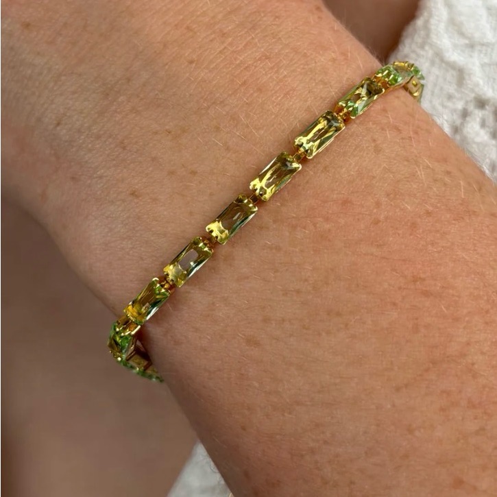Oshena Designer Beachwear Radiant Faceted Olive Green Stone Gold Tennis Bracelet 71$